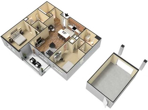Floor plan for 2 beds, 2 baths, 1143 sqft